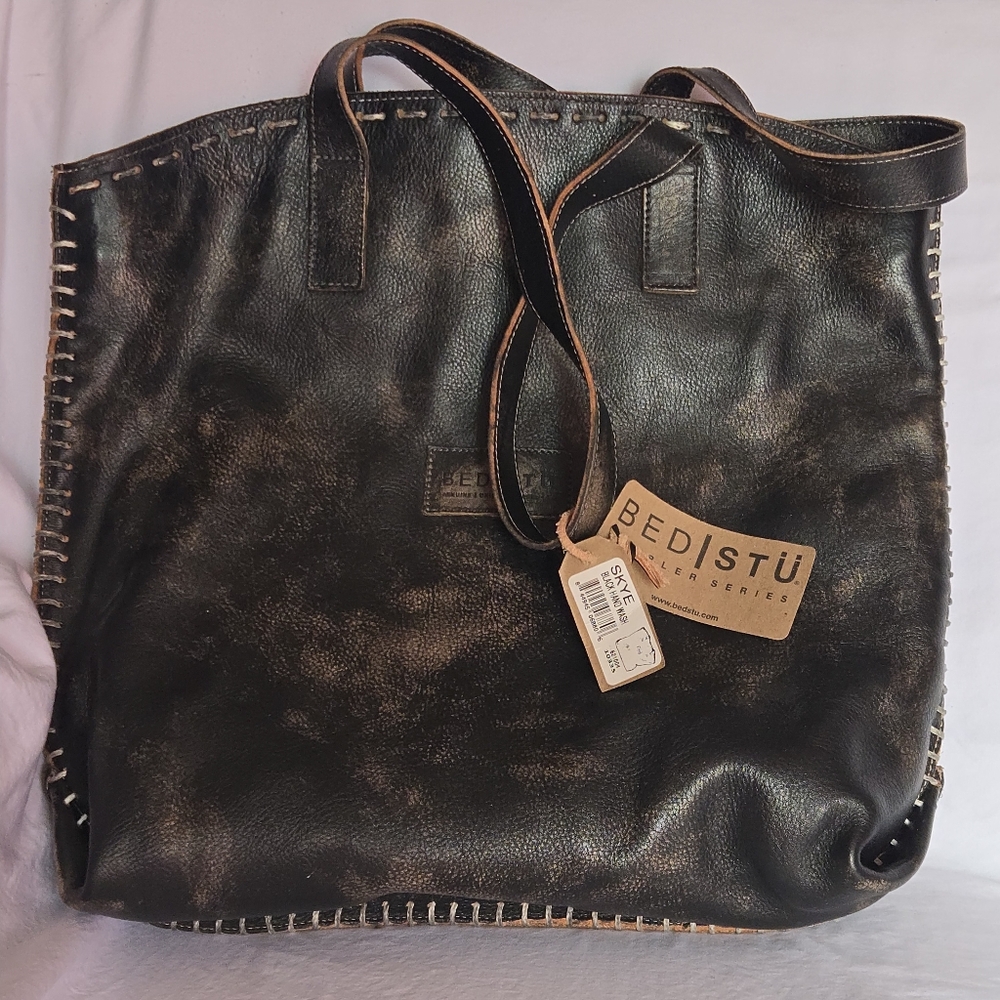 Bedstu Distressed Black Leather Tote